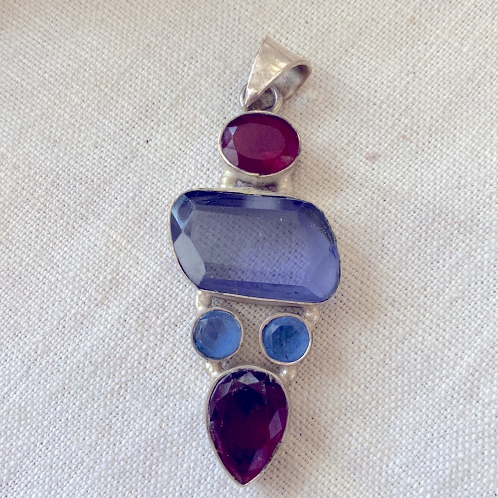 Sterling silver and precious stones large pendant.